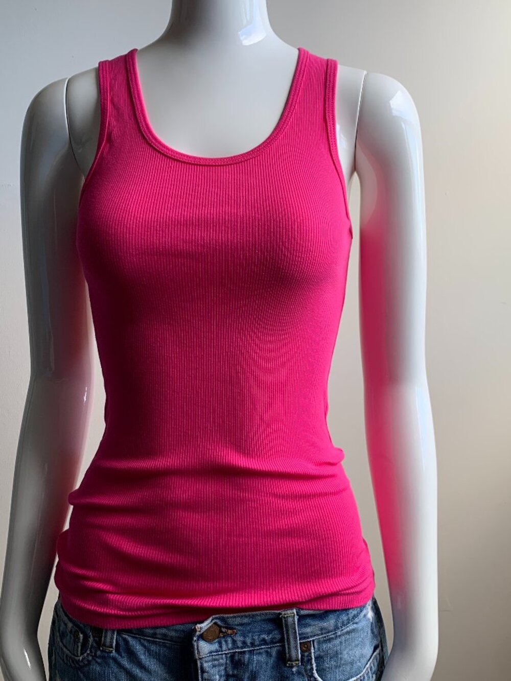 American apparel hot pink ribbed cotton tank top medium